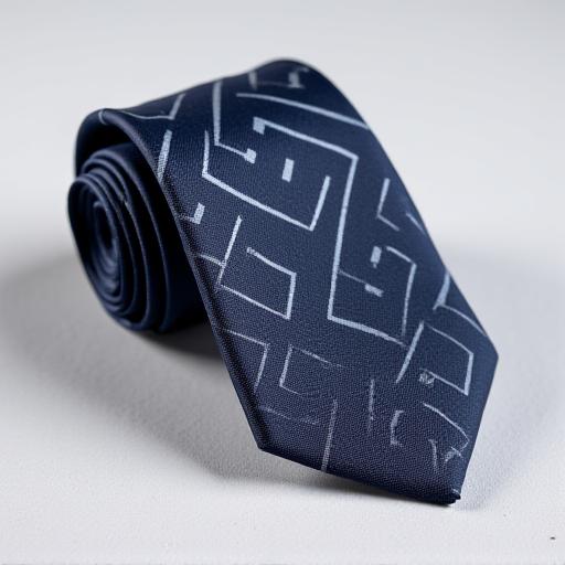 紺地に幾何学模様のシルクネクタイ